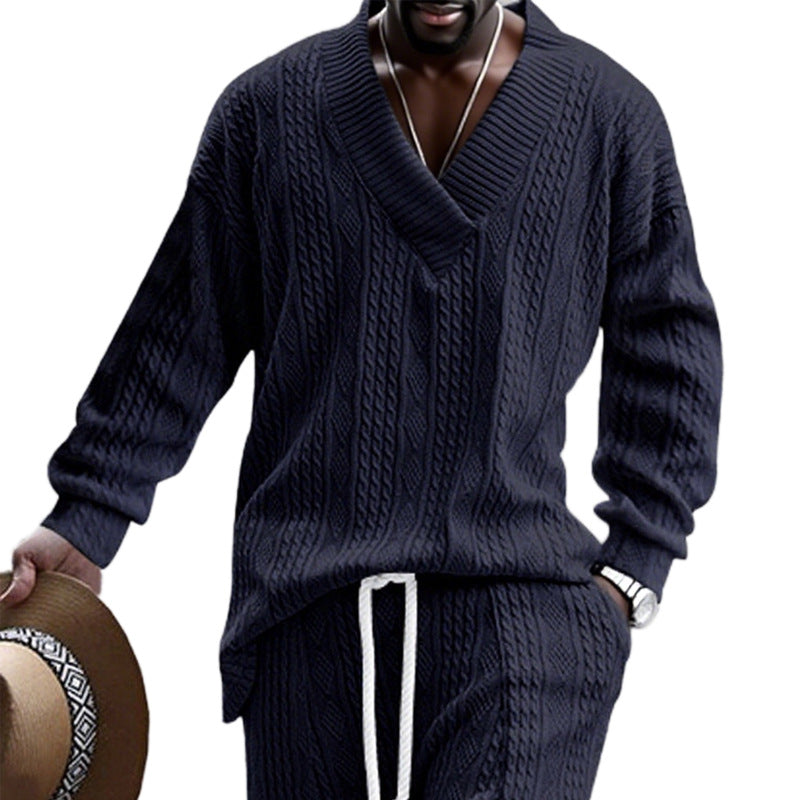 Street Wave Mens Cable Knit V Neck Sweater Ultra Soft Cozy Knitwear For Casual Style