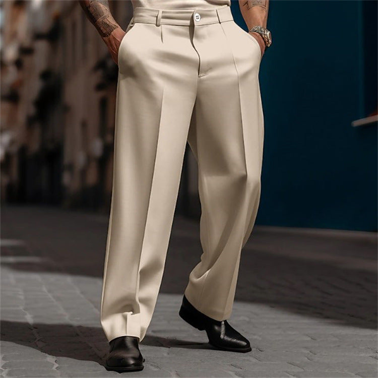 Street-Wave Men's High-Waisted Wide-Leg Suit Trousers for Timeless Elegance and Comfort