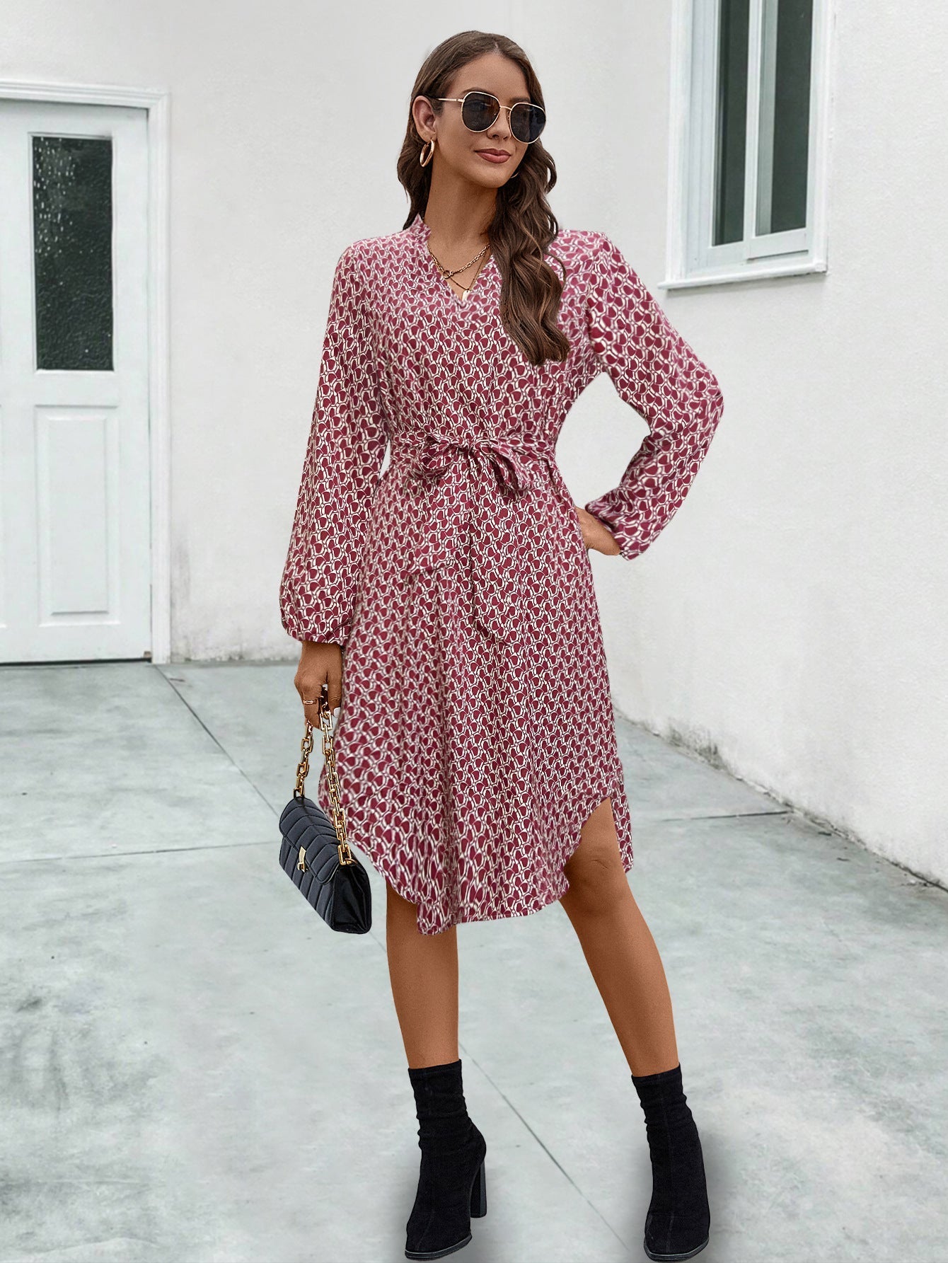 Street-Wave Women's Wrap Dress With Ruffle Details And Practical Tie Belt For Elegant Comfort