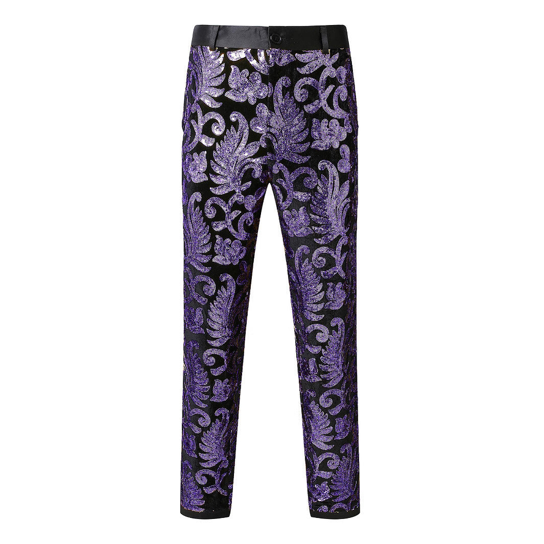 Streetwave Men's Glittery Event Pants With Blue Floral Pattern For Nightlife Partygoers