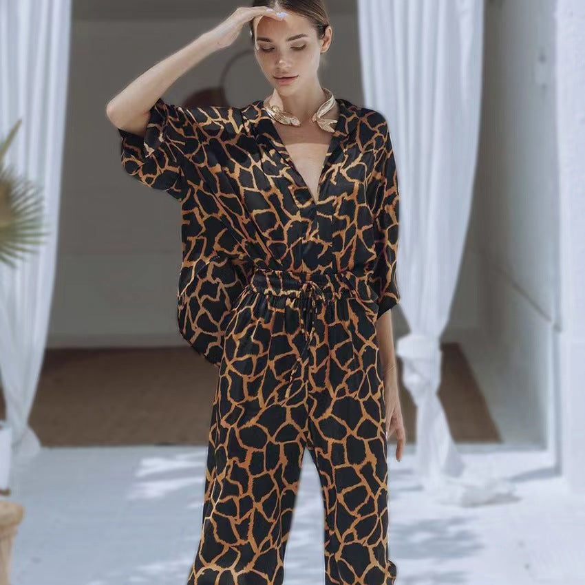 Streetwave Giraffe Print Wide Leg Jumpsuit For Women Breathable Lightweight Fabric Elegant Fit