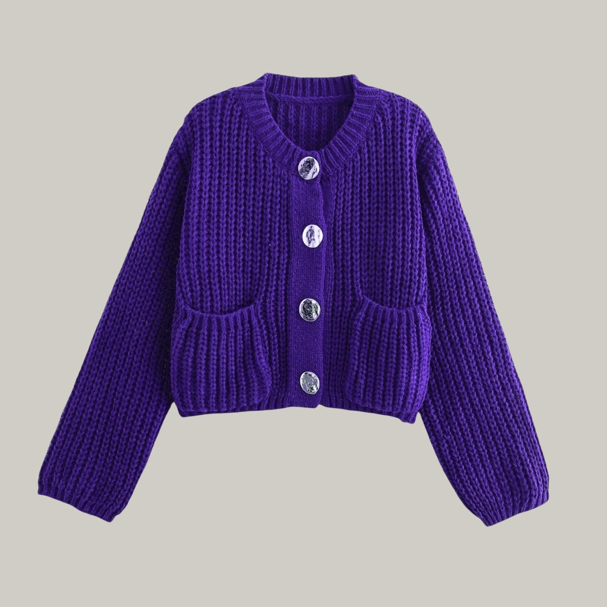 Street-Wave Womens Cozy Chunky Knit Cardigan With Decorative Buttons And Pockets