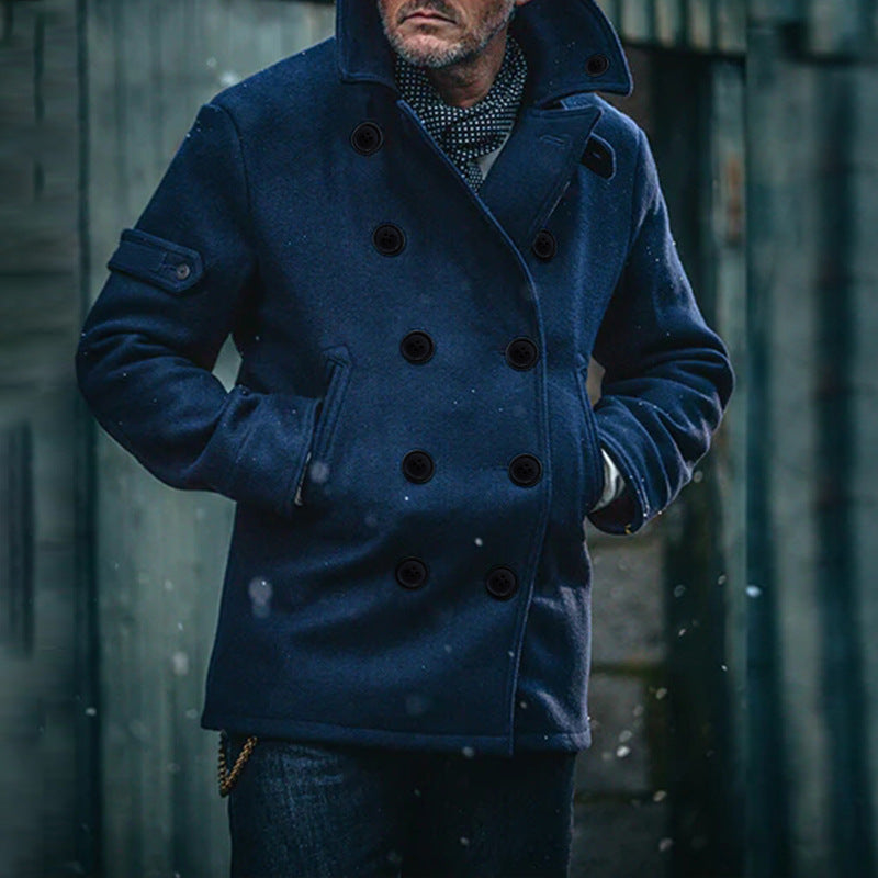 Street Wave Mens Warm Elegant Wool Coat With Double Breasted Button Placket For Style Conscious