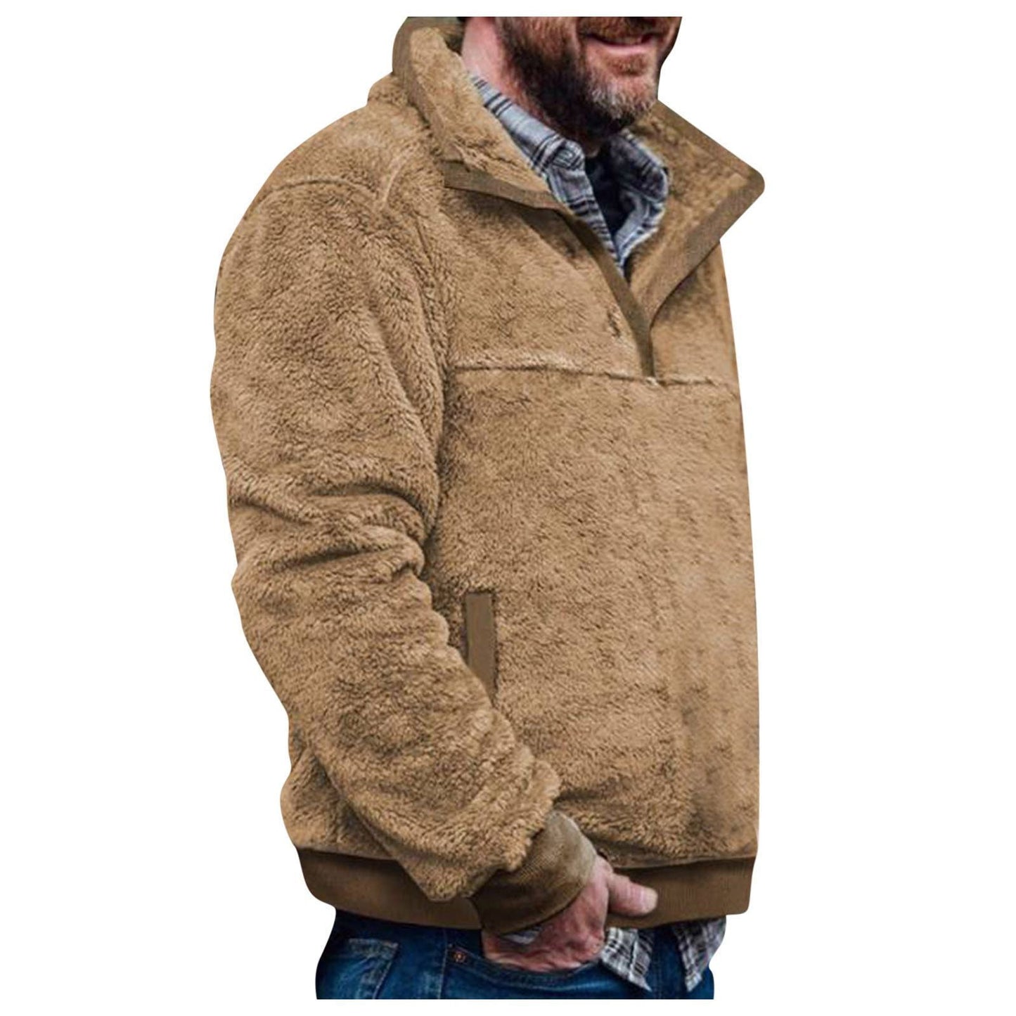 Men's Fleece Pullover Jacket With Colorful Geometric Print And Chest Pocket By Street Wave For Outdoor Enthusiasts