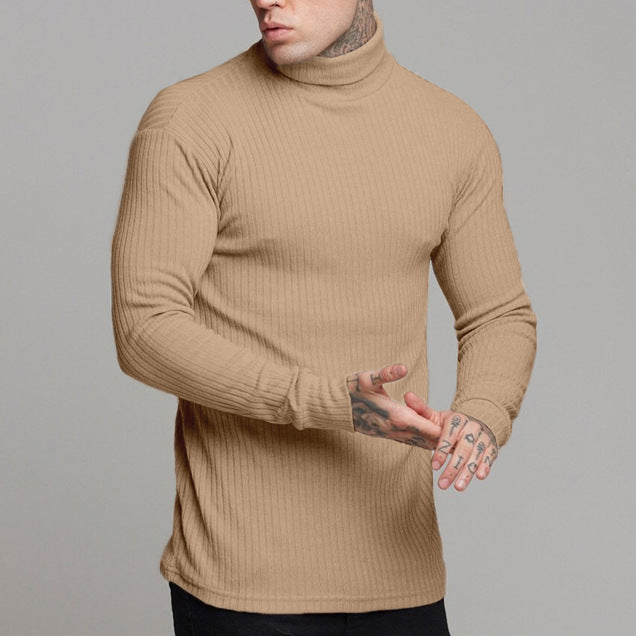 Street-Wave Men's Ribbed Roll-Neck Long-Sleeve Shirt Soft Stretch Cotton Comfort