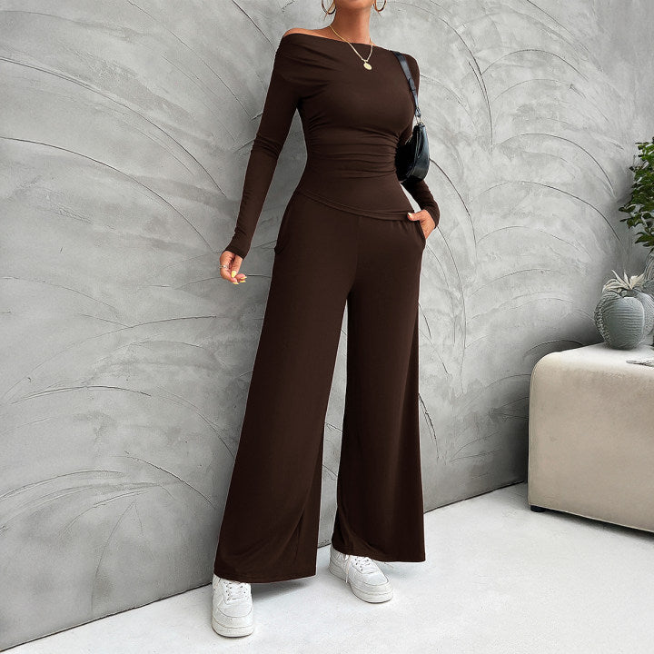 Nordic Flair Women Slim Fit Suit Set High Waisted Wide Leg Pants Street Wave
