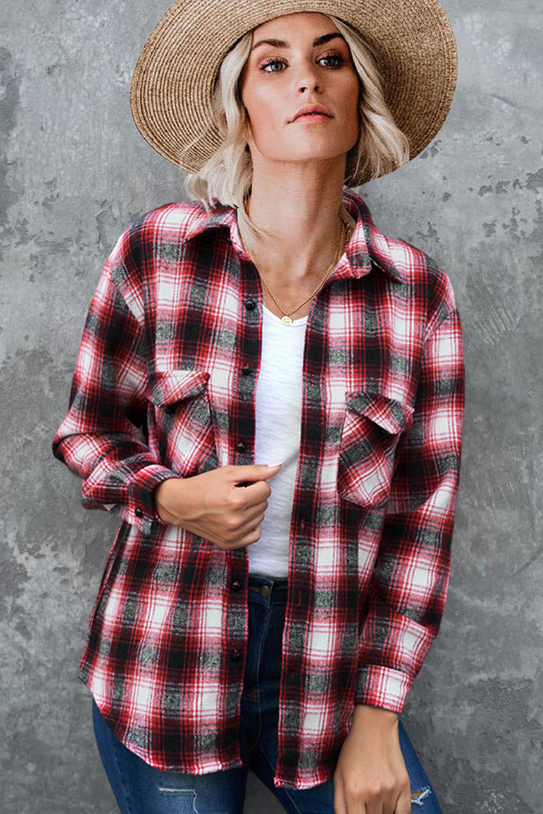 Street-wave Womens Flannel Shirt Cozy Soft Cotton Plaid All Season Casual Everyday Wear