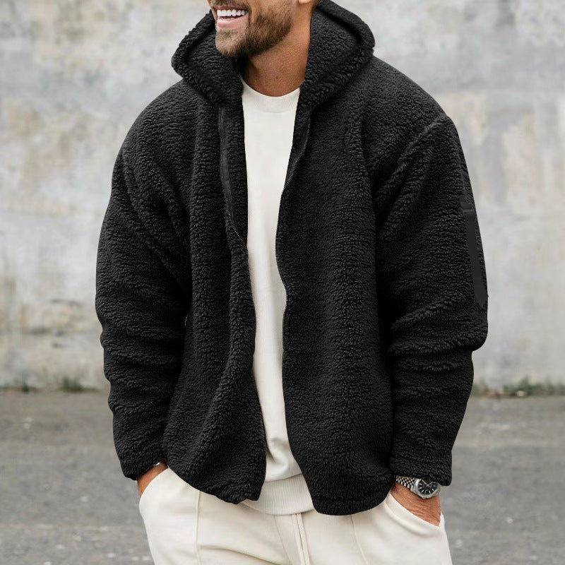 Street-wave Men's Cozy Fleece Jacket With Hood And Zip Pockets For Warm Outdoor Wear