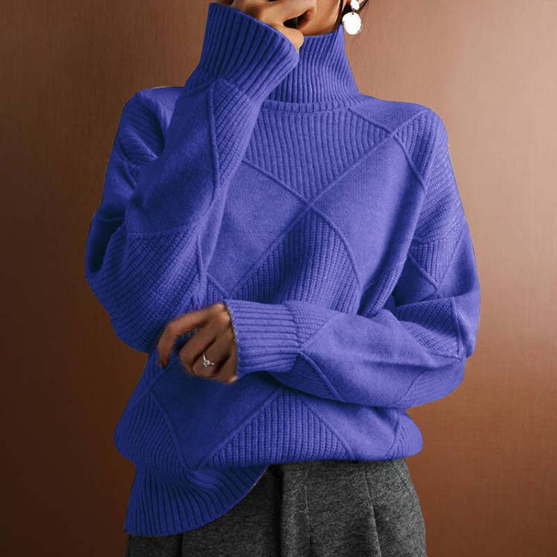 Street-Wave Womens Knit Sweater Lime Green Stand Collar Cozy Cotton Acrylic Pullover