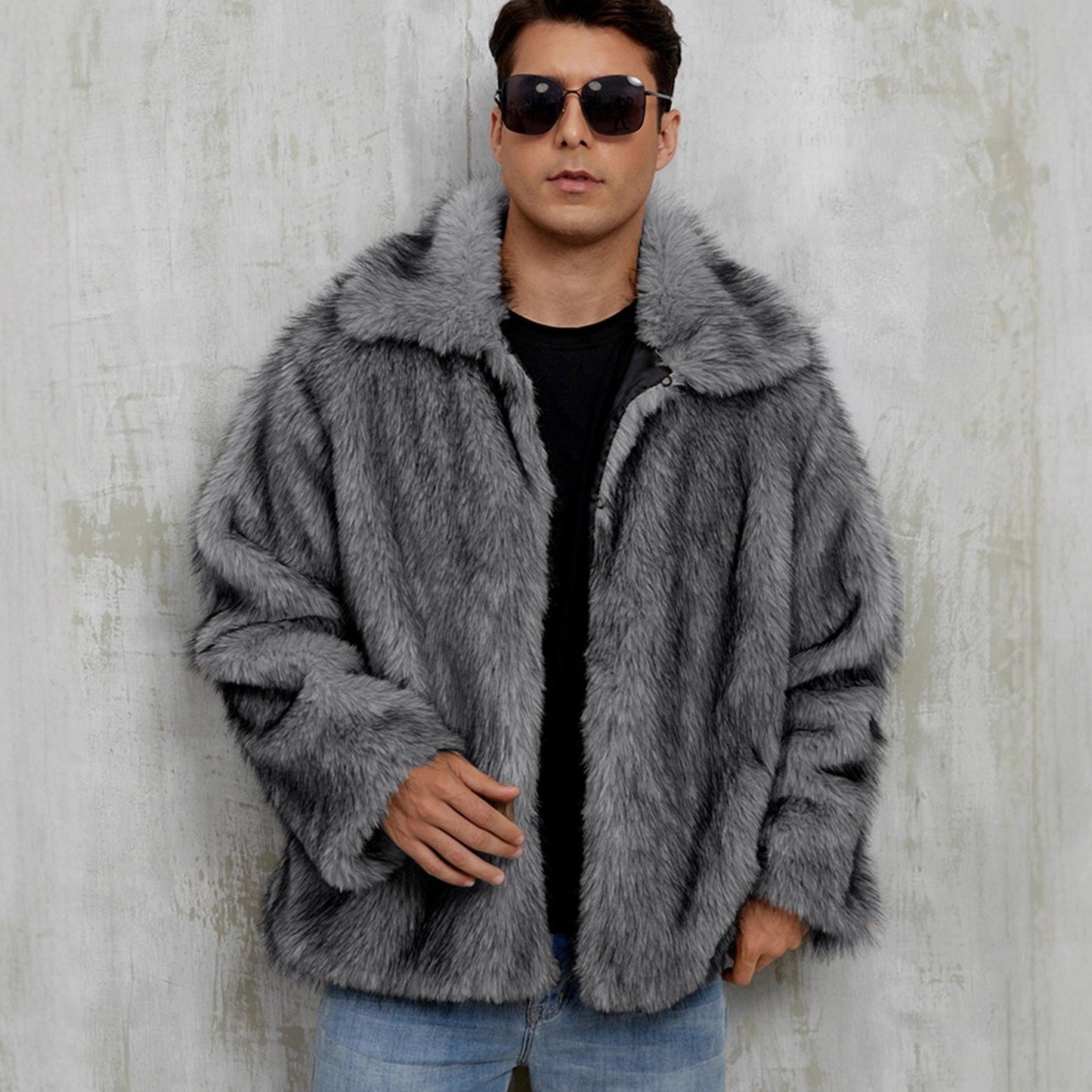 Streetwave Luxury Faux Fur Jacket For Men With Wide Lapel Warm Plush Coat For Winter Fashion