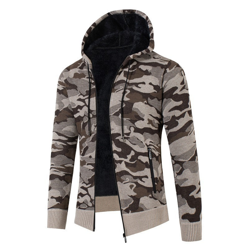 Street-Wave Camouflage Fleece-Lined Hoodie Jacket For Men Modern Warm Urban Comfort