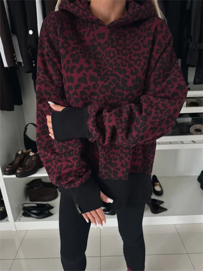 Street-Wave Womens Hoodie With Animal Print Pattern And Thumbhole Cuffs Relaxed Fit For Everyday Streetwear