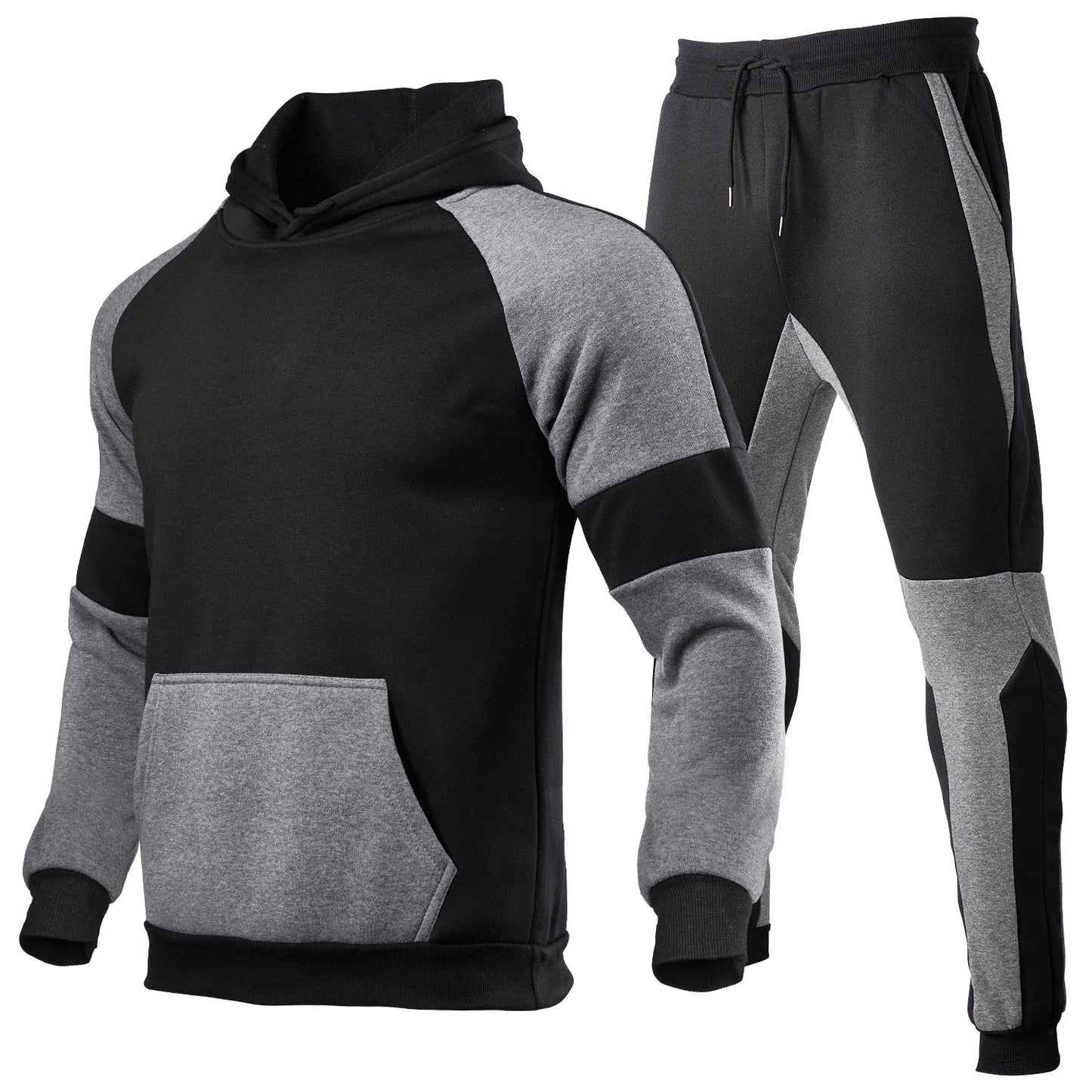 Street-Wave Mens Two Piece Hoodie And Jogger Set In Cotton Blend With Contrast Stitching Relaxed Fit
