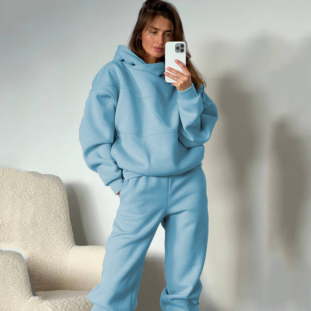 Street Wave Hooded Sweat Set Women Cozy Casual Comfort With Decorative Stitching