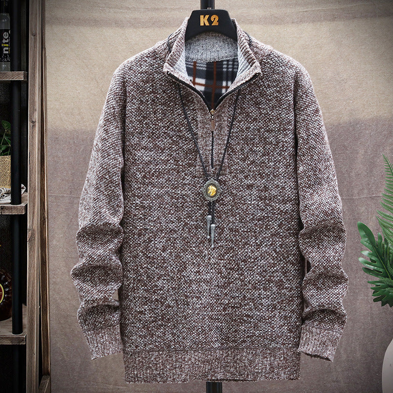 Street-Wave Men's Textured Knit Pullover With Half Zip - Premium Warmth And Modern Style
