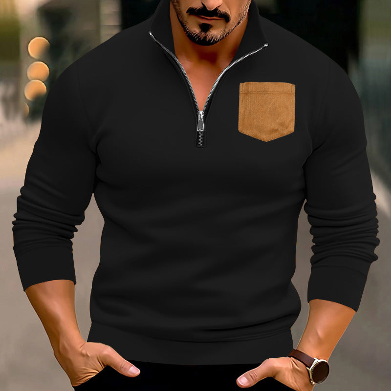 Street-wave Men's Athletic Zip Pullover With Contrasting Pocket, Stylish Activewear for Men