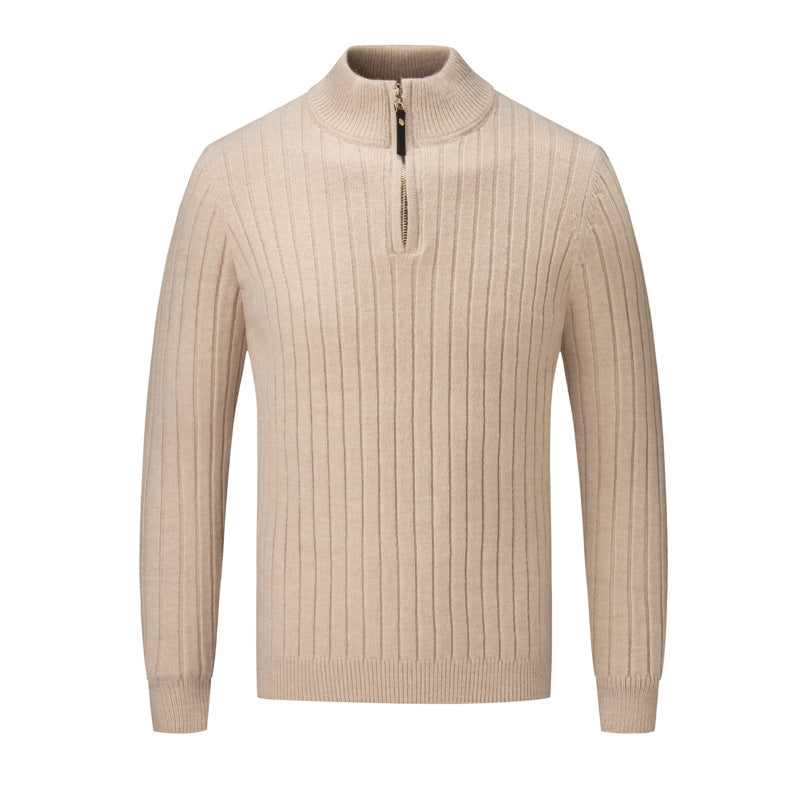Streetwave Mens Zippered Stand Collar Pullover Knit Sweater With Premium Cotton Blend For Everyday Style
