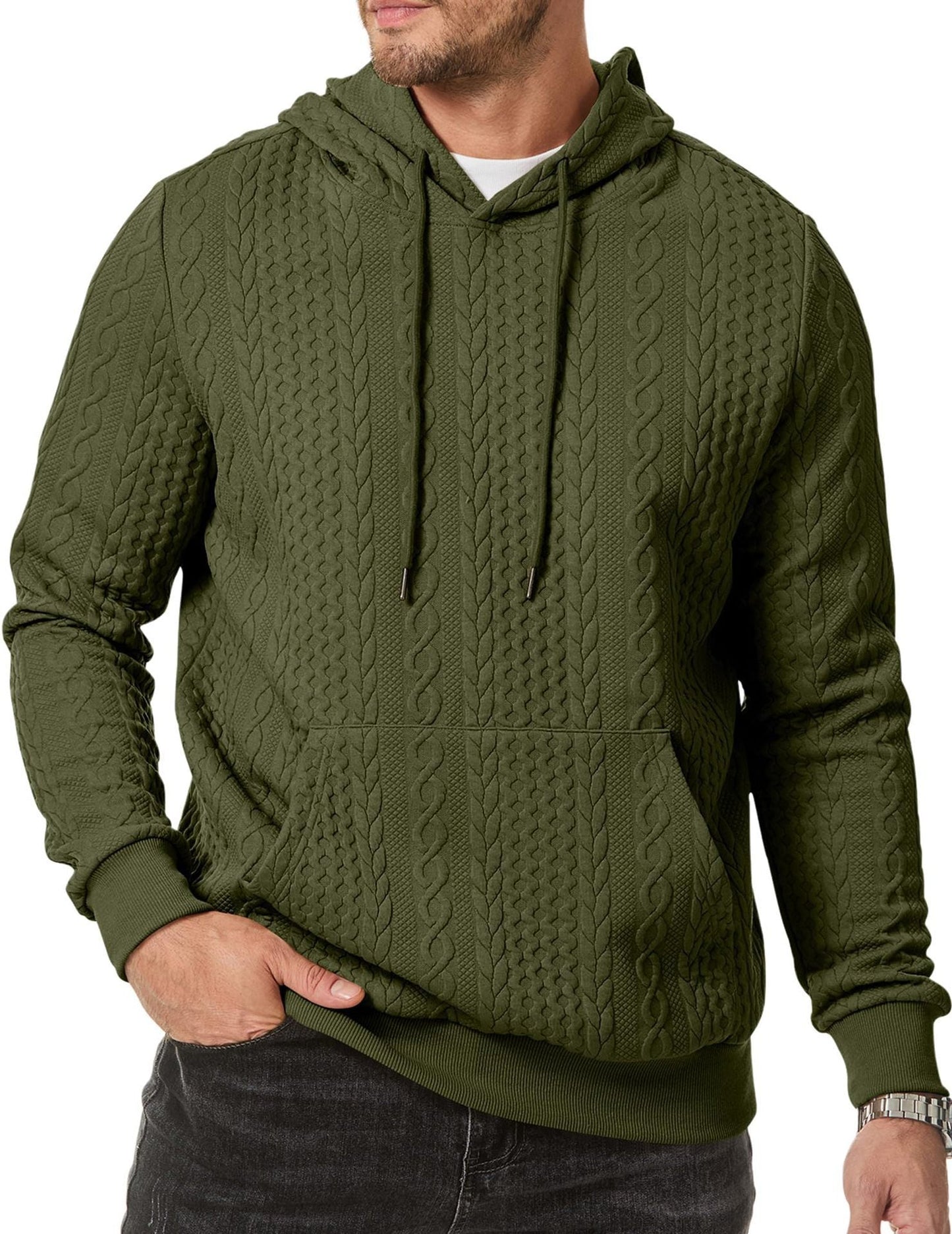 Men's Cable Knit Hoodie Street-Wave With Structured Knit For Premium Comfort And Warmth