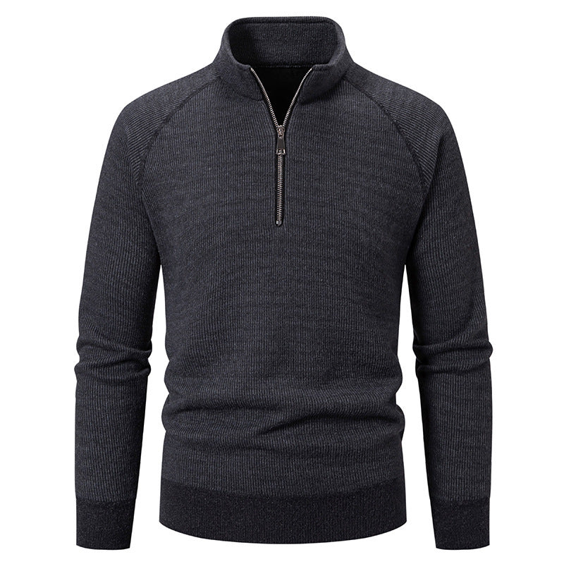 Street-Wave Men's Zip-Neck Pullover Sweater With Structured Knit For Modern Warmth