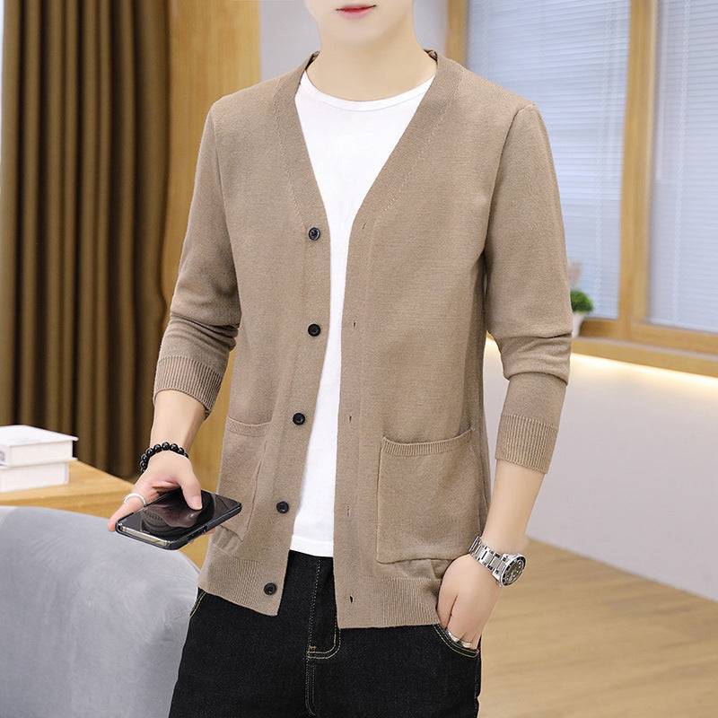 Street-Wave Mens Elegant Lightweight Knit Cardigan With Pockets For Breathable Comfort
