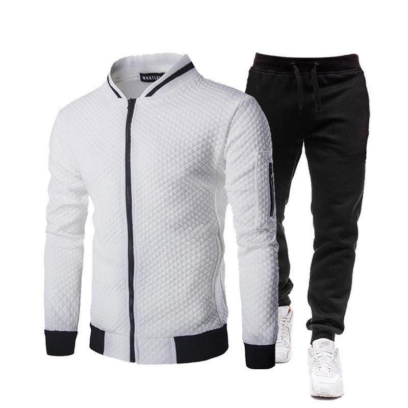 Street-Wave Men's Quilted Track Jacket With Stand Collar And Jogger Set Great For Gym And Everyday Wear