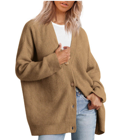 Street-wave Cozy Striped Knit Cardigan For Women With Button Front Soft Warm Layering Essential