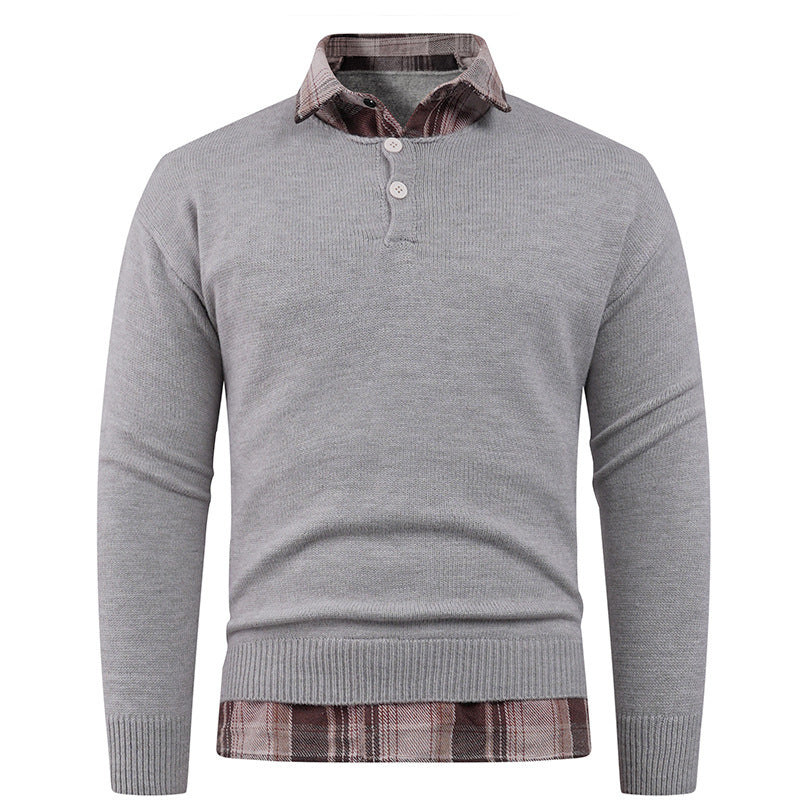 Street Wave Mens Sweater With Integrated Shirt Collar And Button Details For Smart Casual