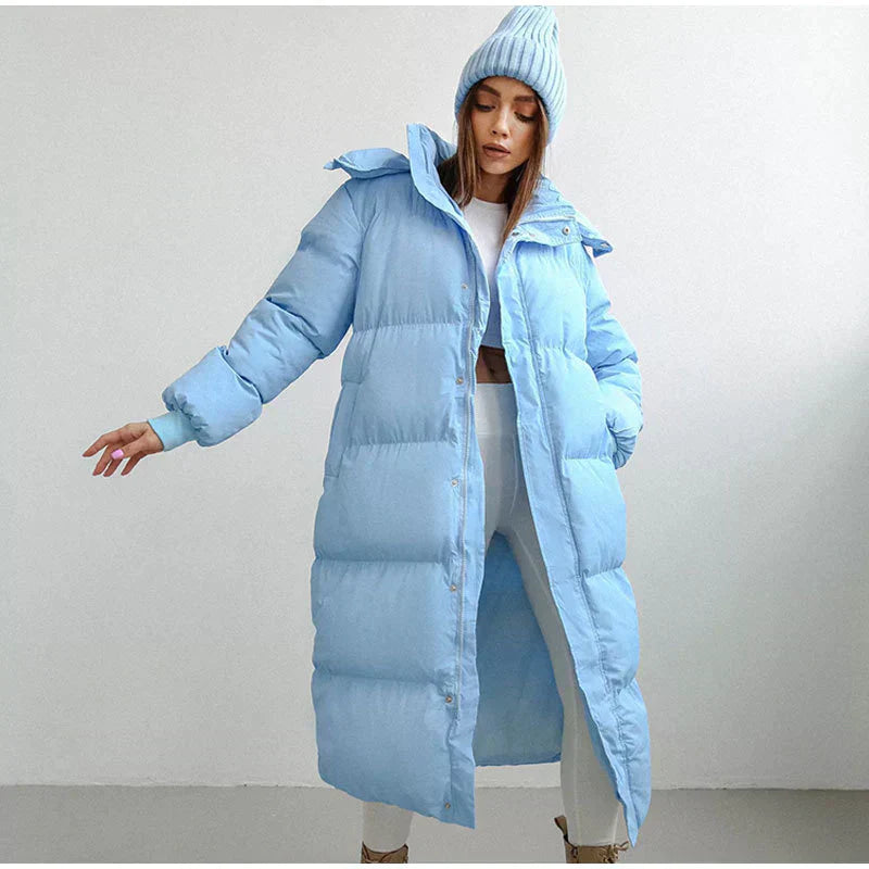 Street-Wave Winter Long Puffer Coat for Women Insulated Extended Length Warmth and Style
