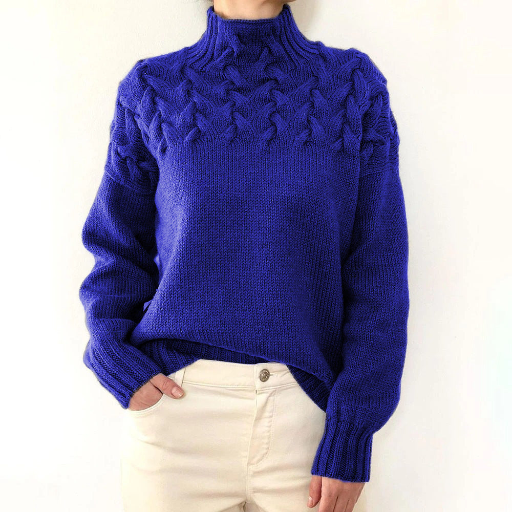 Street-wave Women's Cable Knit Sweater With High Neck, Cozy Warmth And Trendy Design