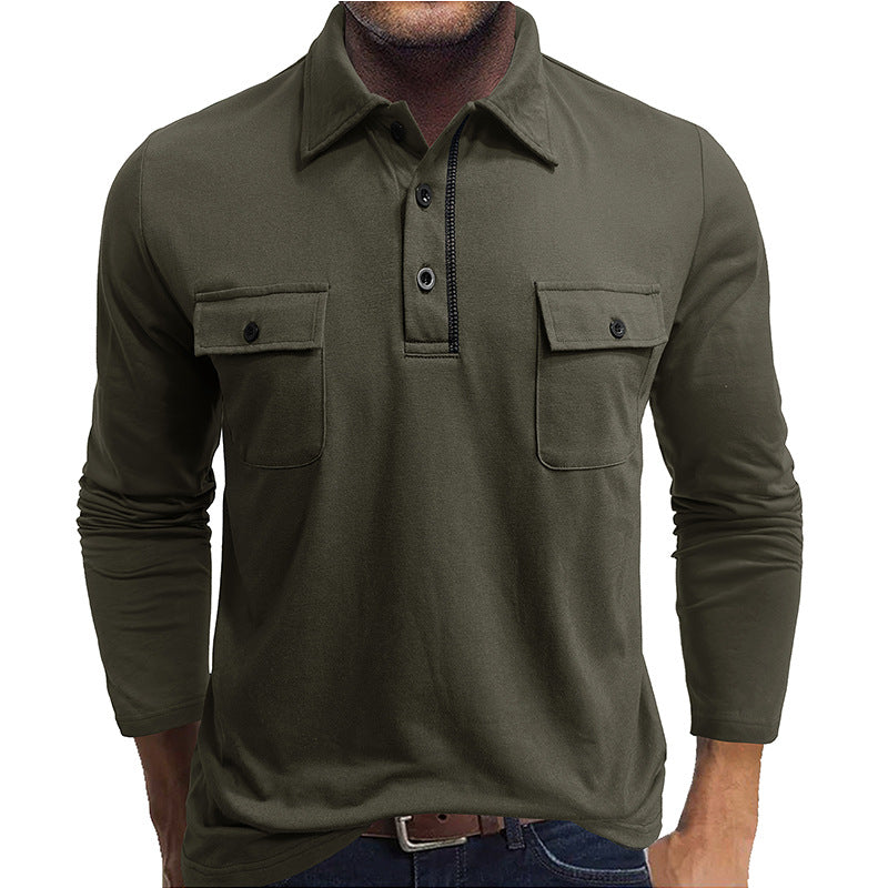 Men's Long Sleeve Polo Shirt Cotton Blend Regular Fit With Dual Flap Chest Pockets Nordisk Flair