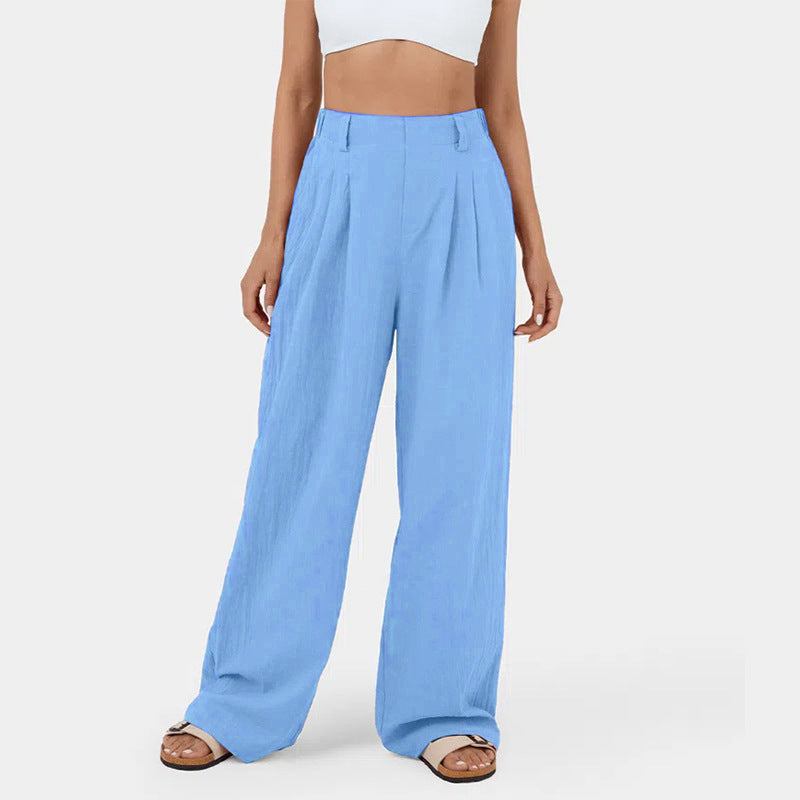 Street-wave Women's Wide-Leg Chino Pants With Elegant Pleats And Practical Side Pockets