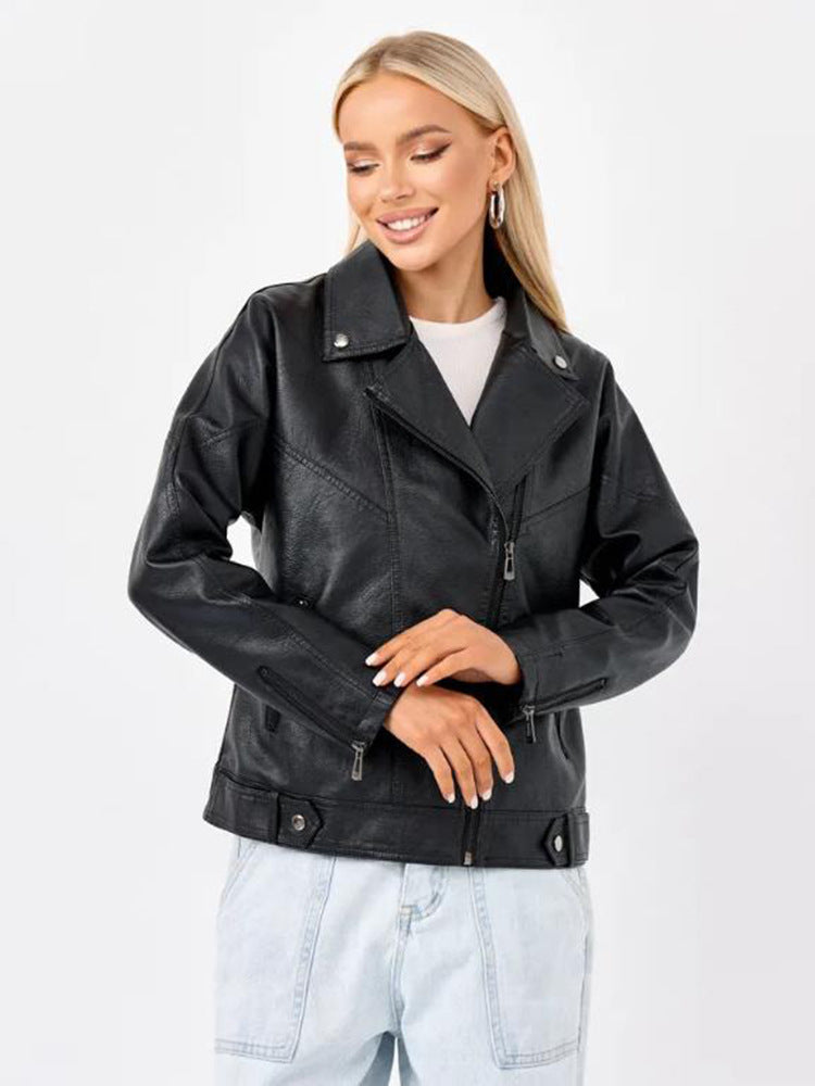 Street-Wave Womens Premium Faux Leather Biker Jacket With Asymmetric Zipper For Edgy Everyday Style