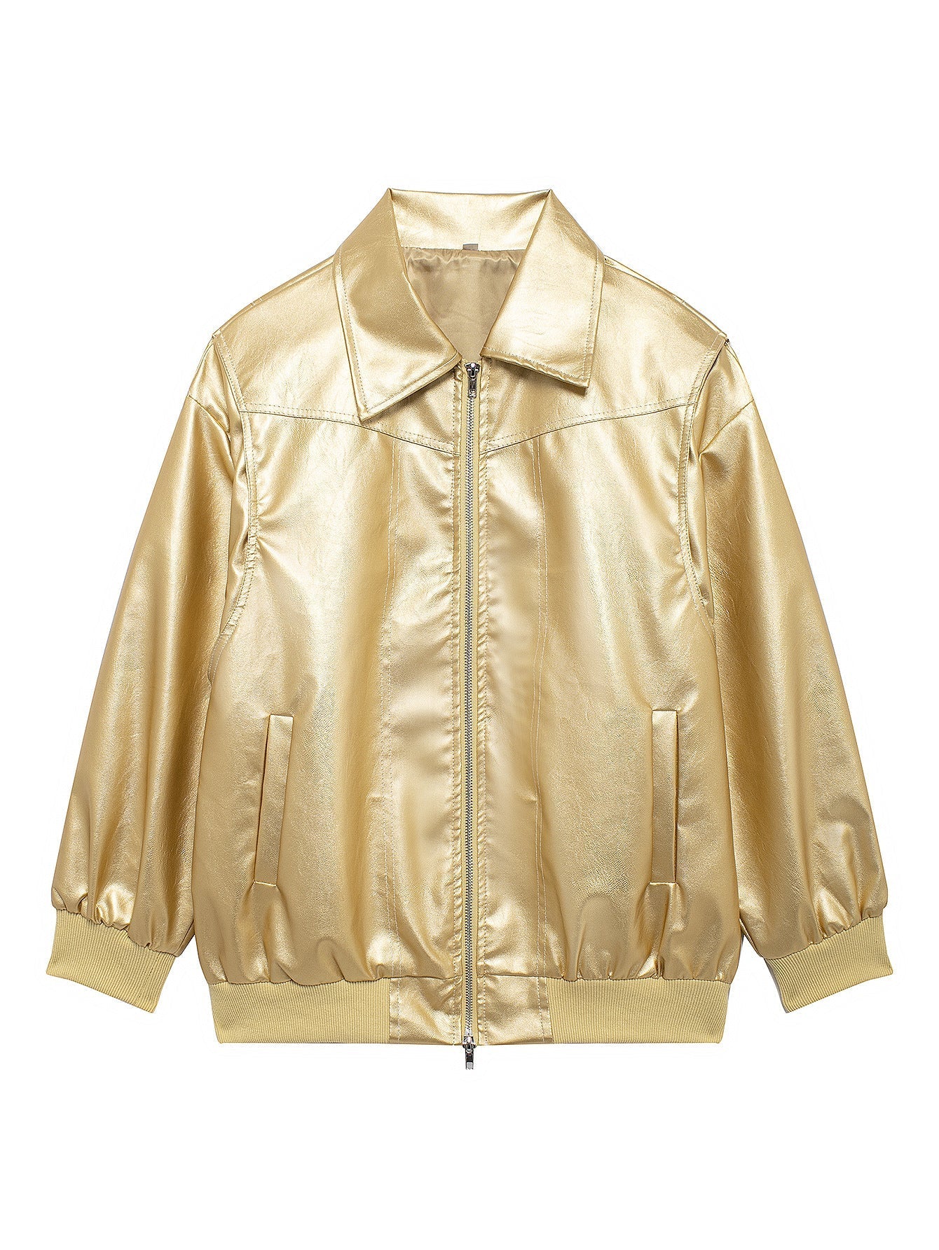 Women Faux Leather Jacket Street-Wave Casual Fit With Elastic Hem For Urban Style Lovers