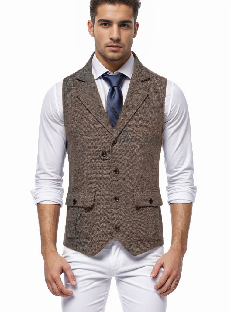 Men's Houndstooth Waistcoat Street-wave Elegant Tailored Vest for Business and Formal Events