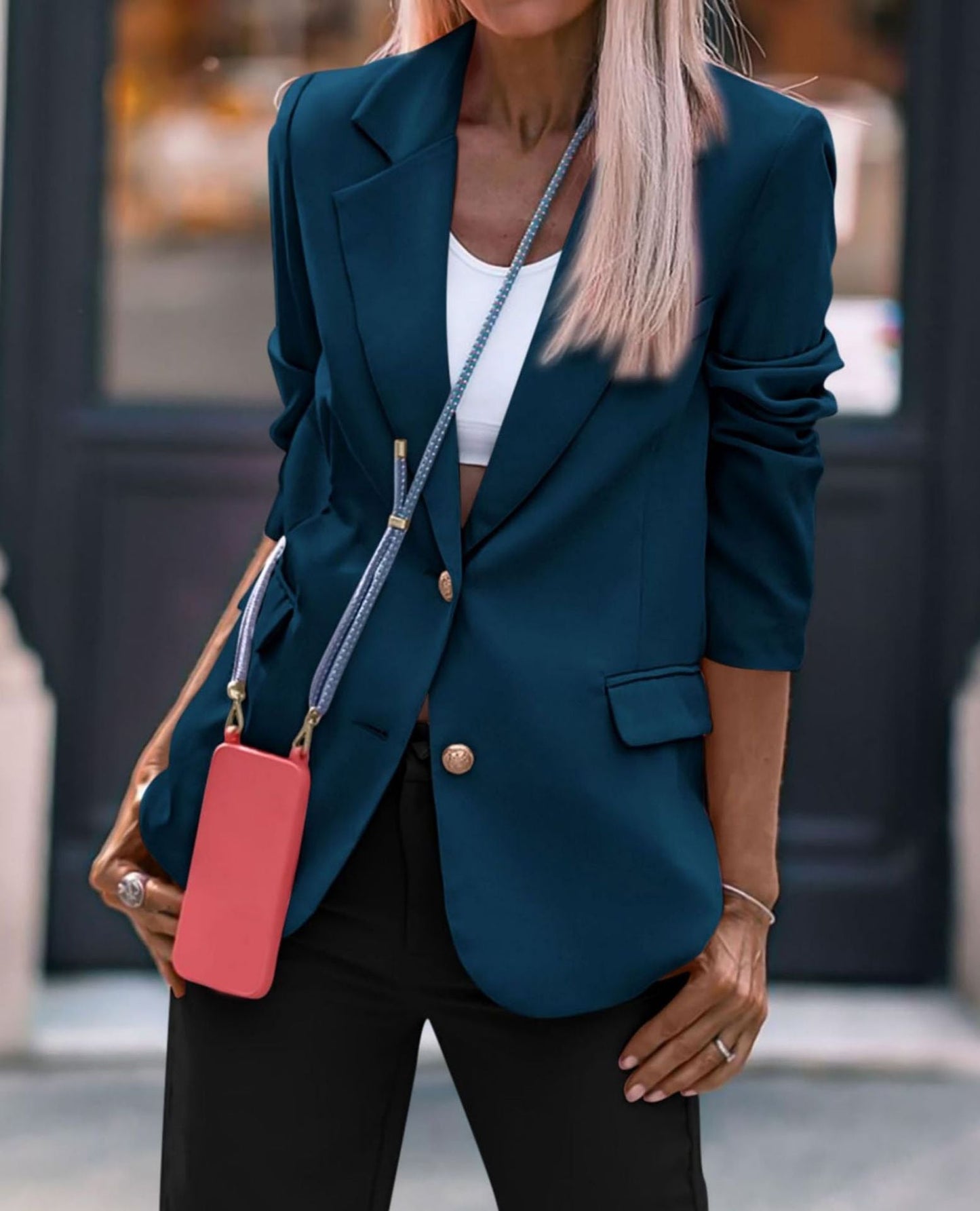 Street-wave Women Tailored Blazer With Gold Buttons Elegant Single Breasted Office Jacket