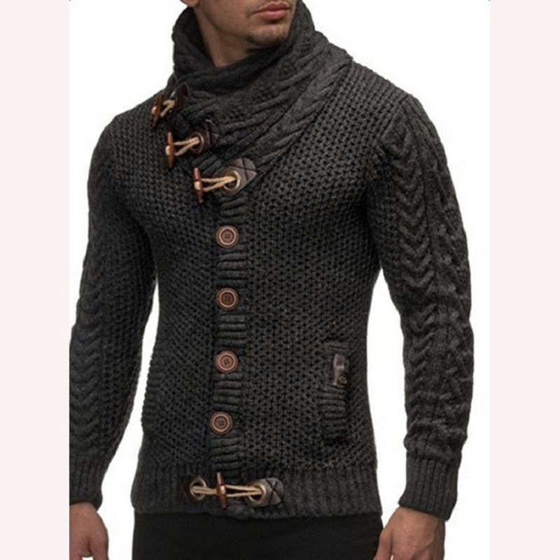 Street Wave Men's Chunky Knit Shawl Collar Sweater With Button Detail For Winter Warmth