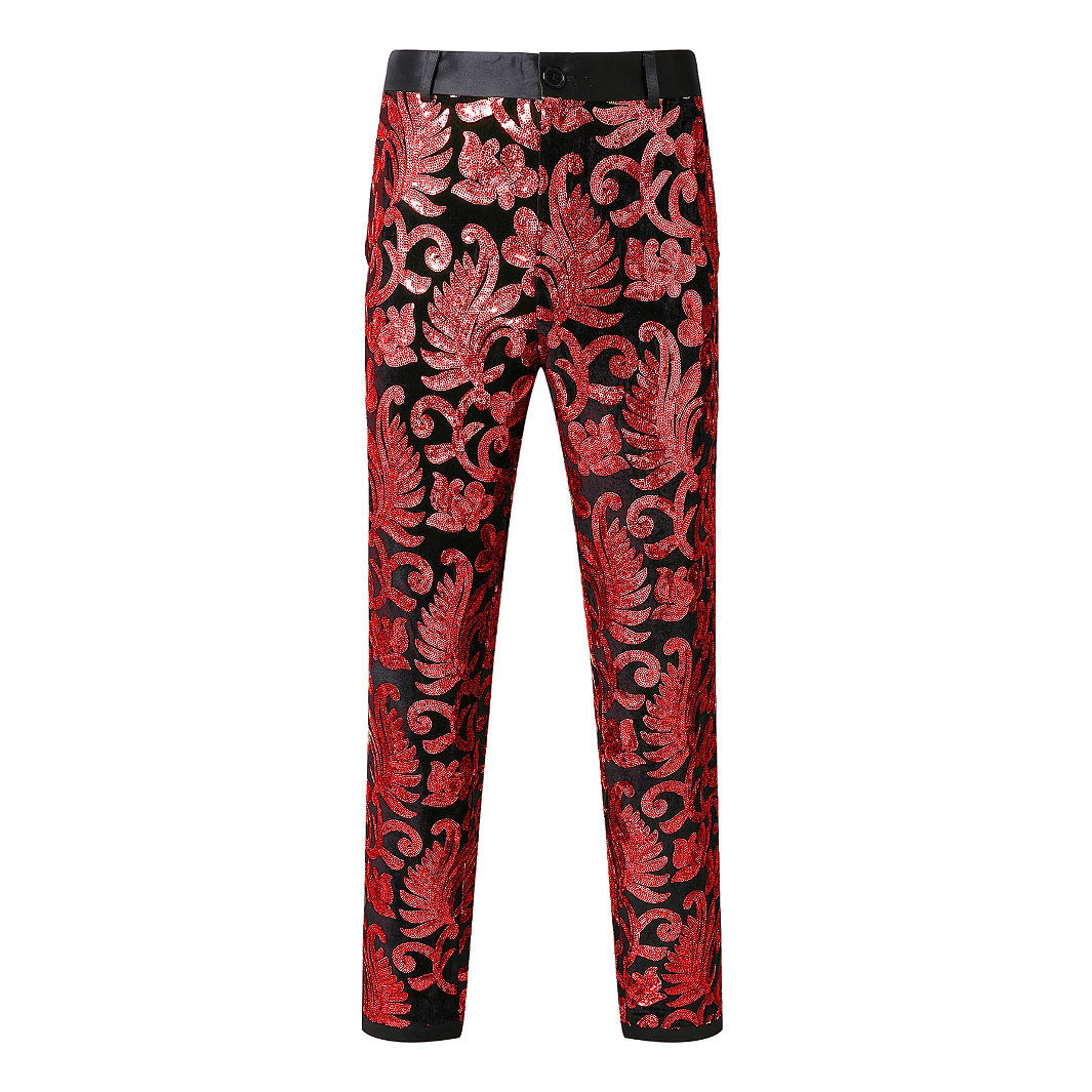 Streetwave Men's Glittery Event Pants With Blue Floral Pattern For Nightlife Partygoers