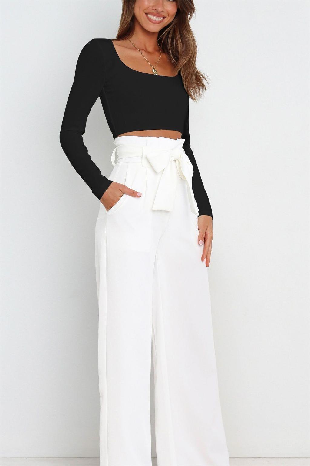 Street-Wave Women Wide-Leg Pants With Decorative Belt, Elegant Comfort for Office