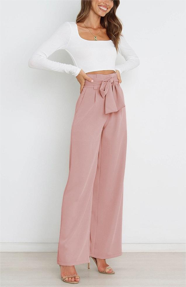 Street-Wave Women Wide-Leg Pants With Decorative Belt, Elegant Comfort for Office