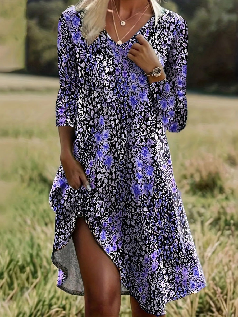 Street Wave Women's Casual Dress With V Neck And Side Slit For Summer Comfort For Everyday Wear