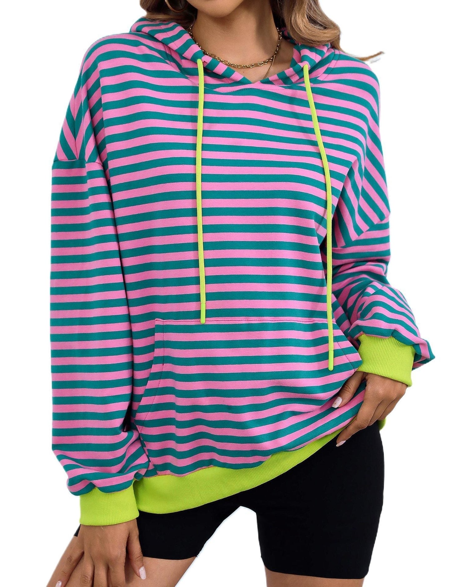 Streetwave Womens Colorful Striped Hoodie Cozy Soft Casual Streetwear For Women Bold Everyday Comfort