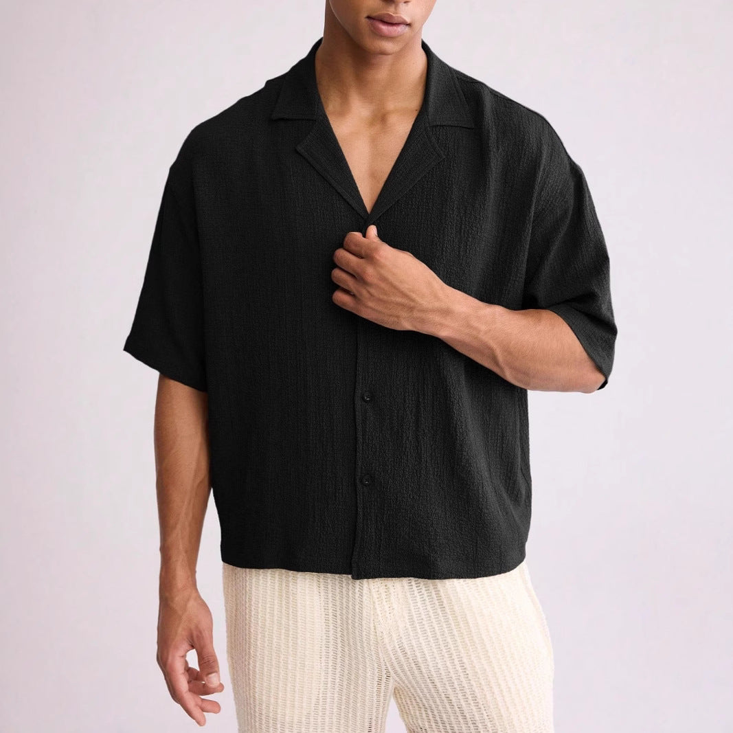 Street-Wave Mens Short Sleeve Shirt Textured Relaxed Fit Breathable