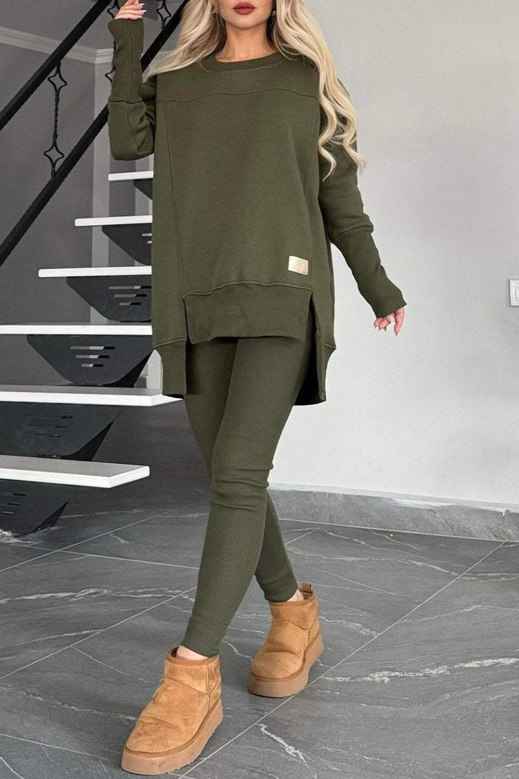 Streetwave Women's Sweatshirt Set With Asymmetric Hem And Pockets For Cozy Everyday Lounge