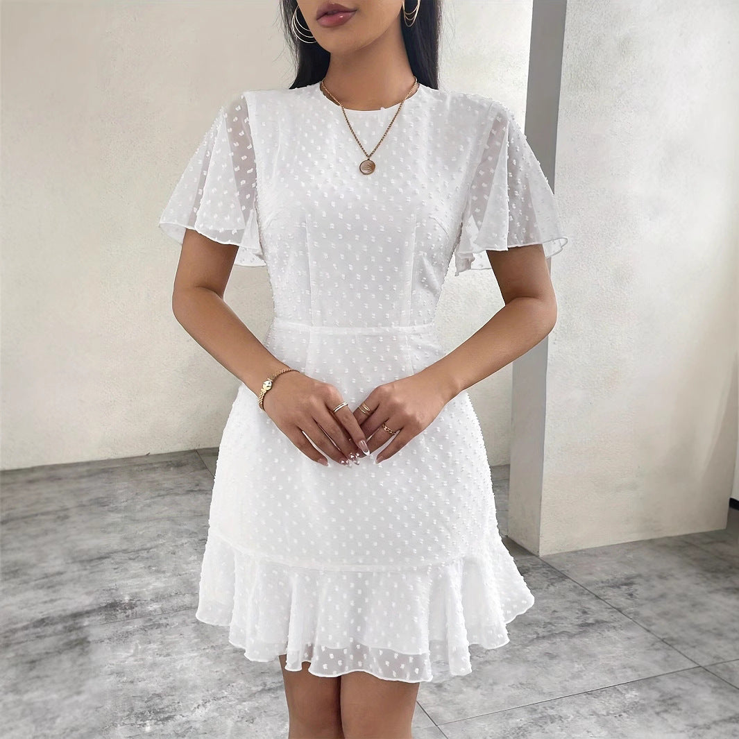 Street-Wave Women's A-Line Jacquard Dotted Dress With Ruffle Sleeves