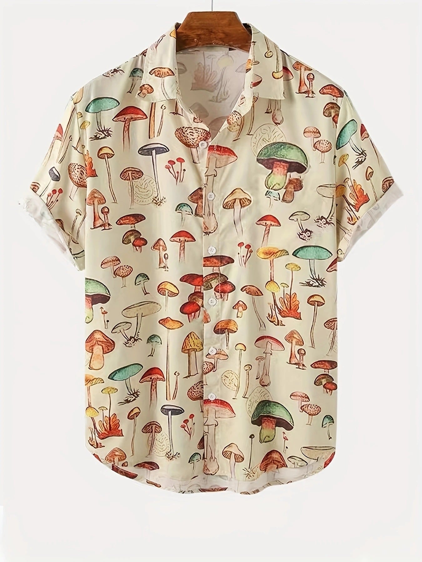 Streetwave Mushroom Print Shirt For Men Breathable Cotton Blend Comfortable Fit Casual Style