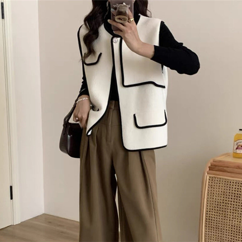 Street-Wave Women's Stylish Vest With Contrasting Pockets And Button Details For Everyday Chic