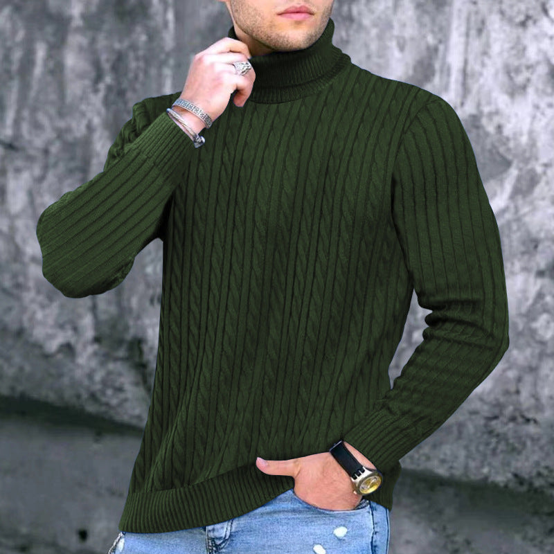 Street-wave Mens Ribbed Turtleneck Sweater With Structured Design For Warm Comfort