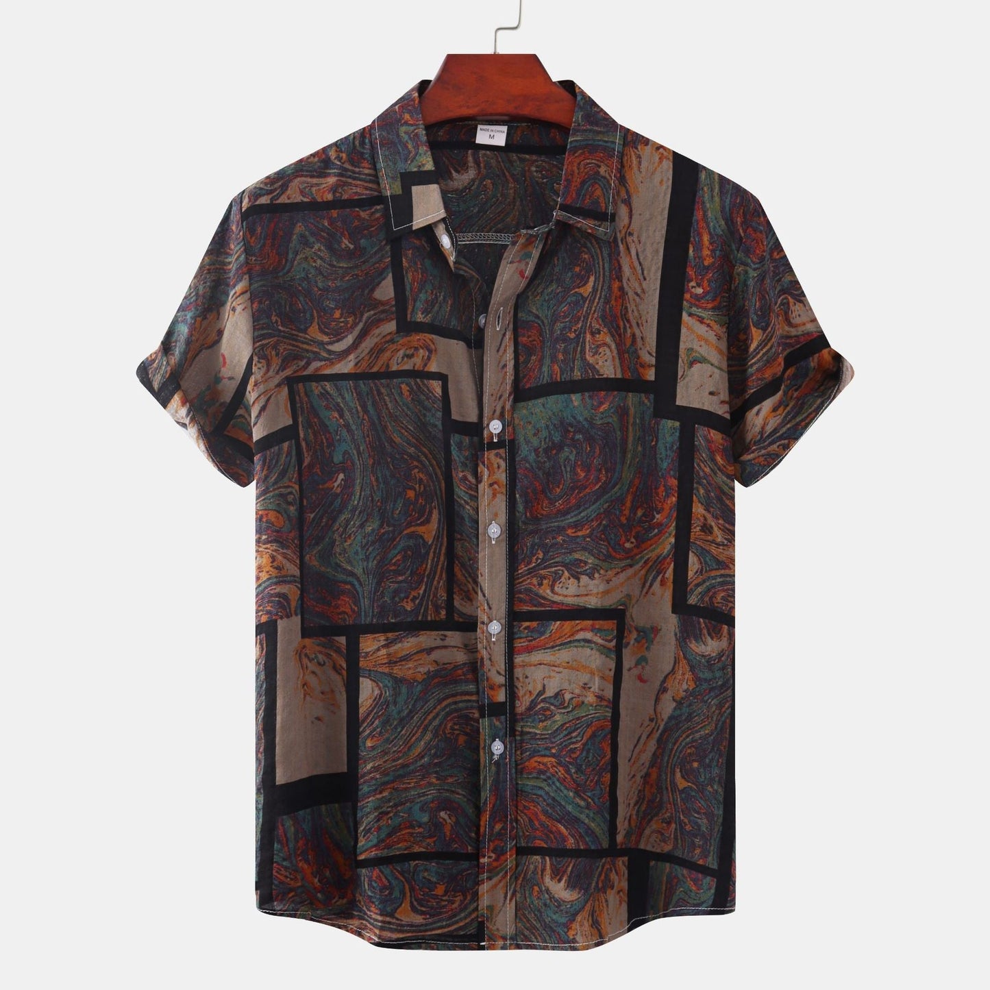 Mens Short Sleeve Marble Pattern Shirt Streetwave Breathable Lightweight Summer Wear For Men