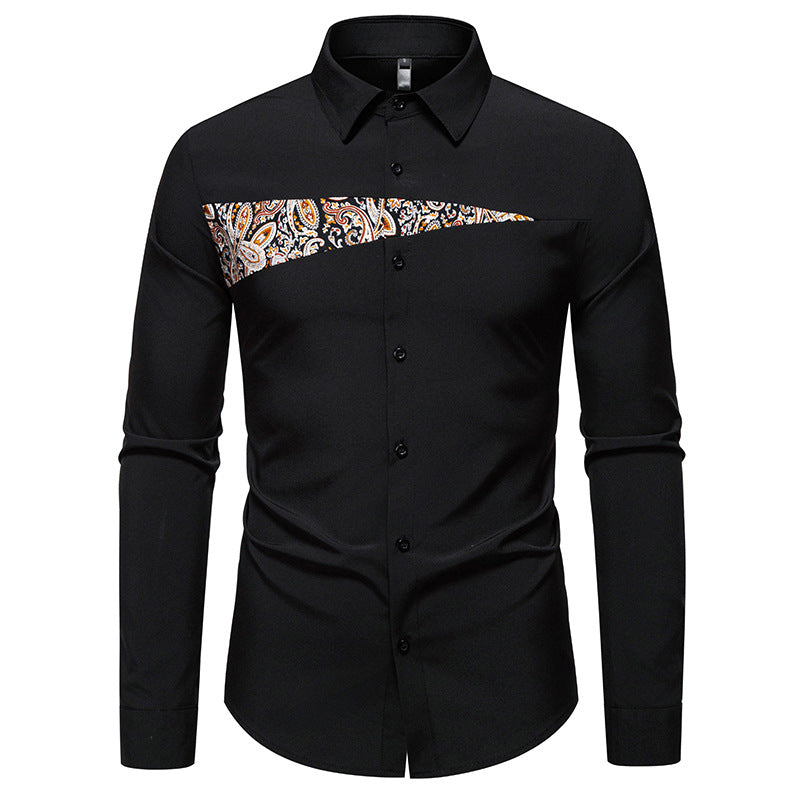 Mens Long Sleeve Shirt With Paisley Detail Street-Wave Modern Fit For Stylish Men