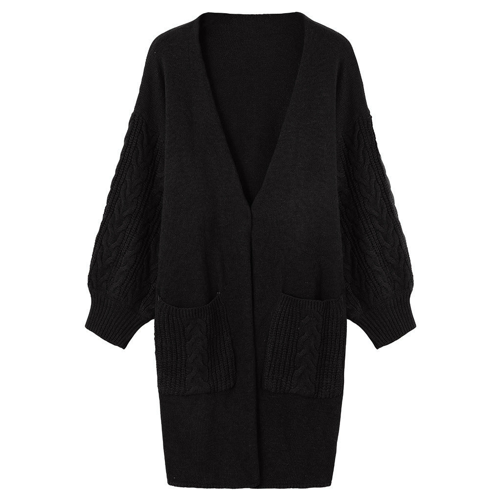 Womens Knit Coat With Deep V Neck And Chunky Cable Knit Details Street Wave For Modern Women Chic Warmth